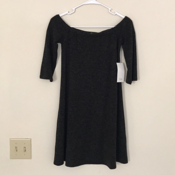 Tobi off the shoulder dark gray dress - Picture 2 of 3